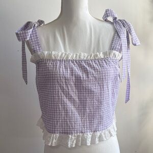 Le Lis Purple Gingham Ruffle Crop Top